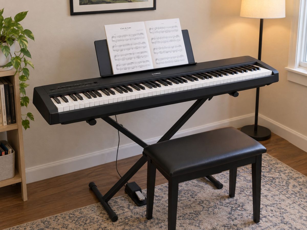 Portable digital keyboard set up for practice at home