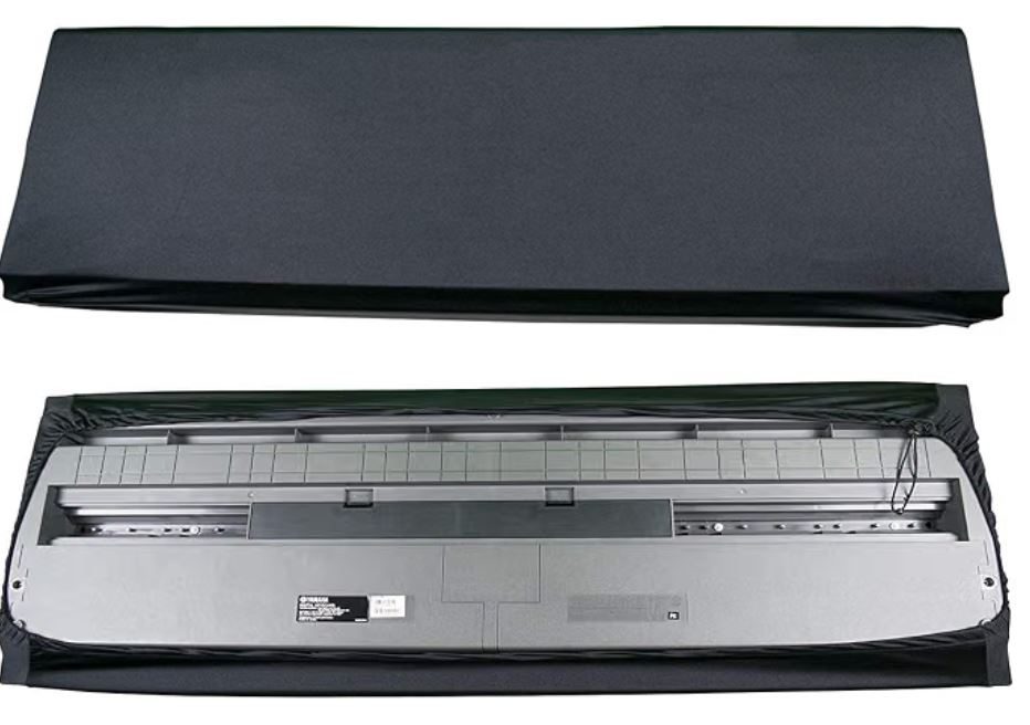 Stretchable dust cover over an 88-key digital piano