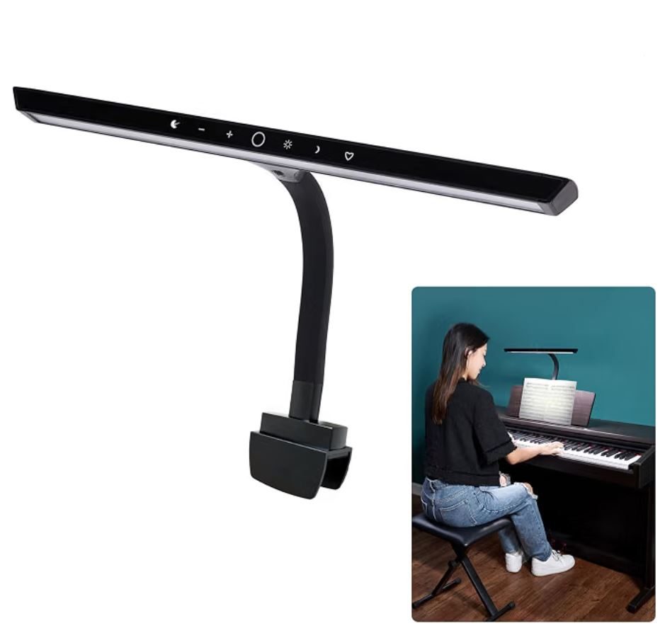 Clip-on LED piano light over sheet music